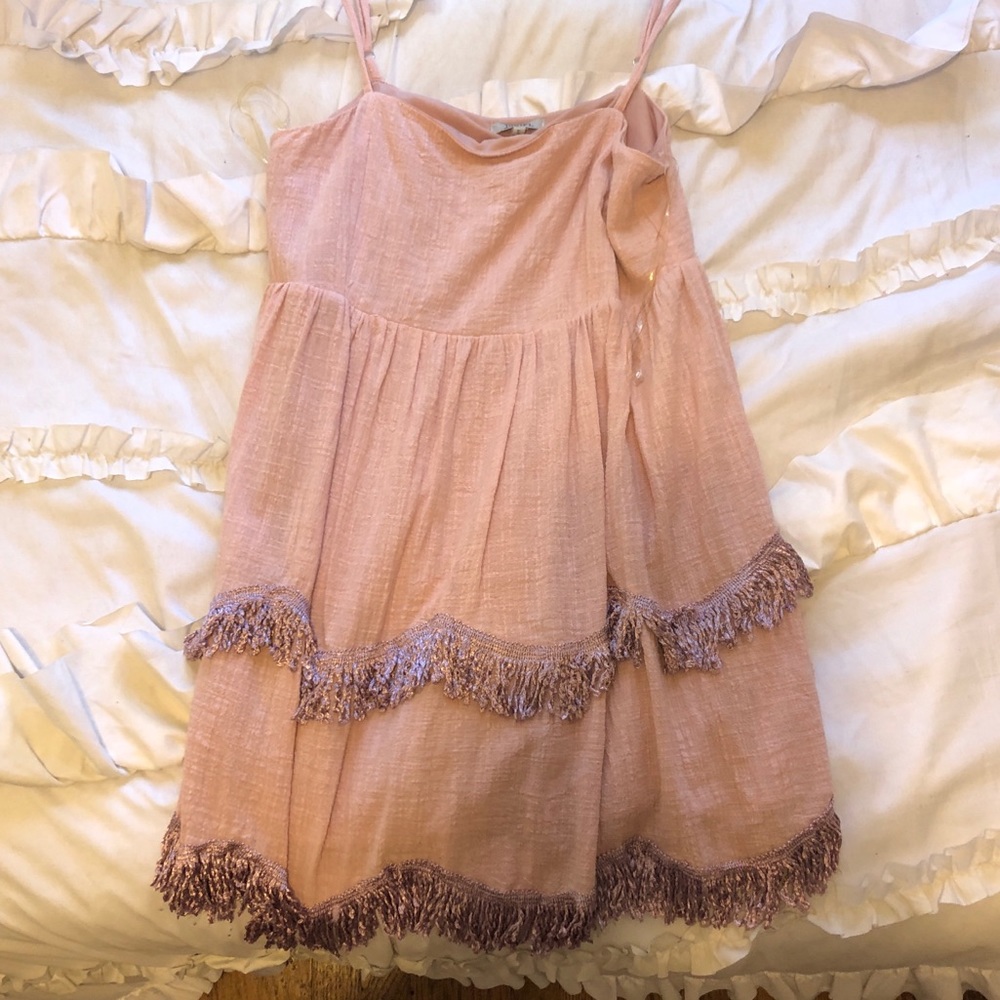 Baby Pink Fringe Tiered Dress